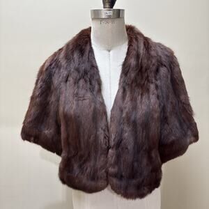 Vintage Mahogany Brown Mink Fur Stole Capelet Shawl 1950s Real Fur Wrap USA